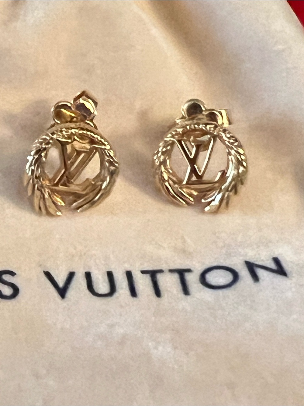Louis Vuitton “LV” Angel Stud Gold Earrings